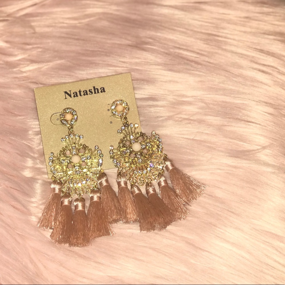 🆕 Beautiful Rose Pink and Bling Tassel Earrings - Picture 2 of 2
